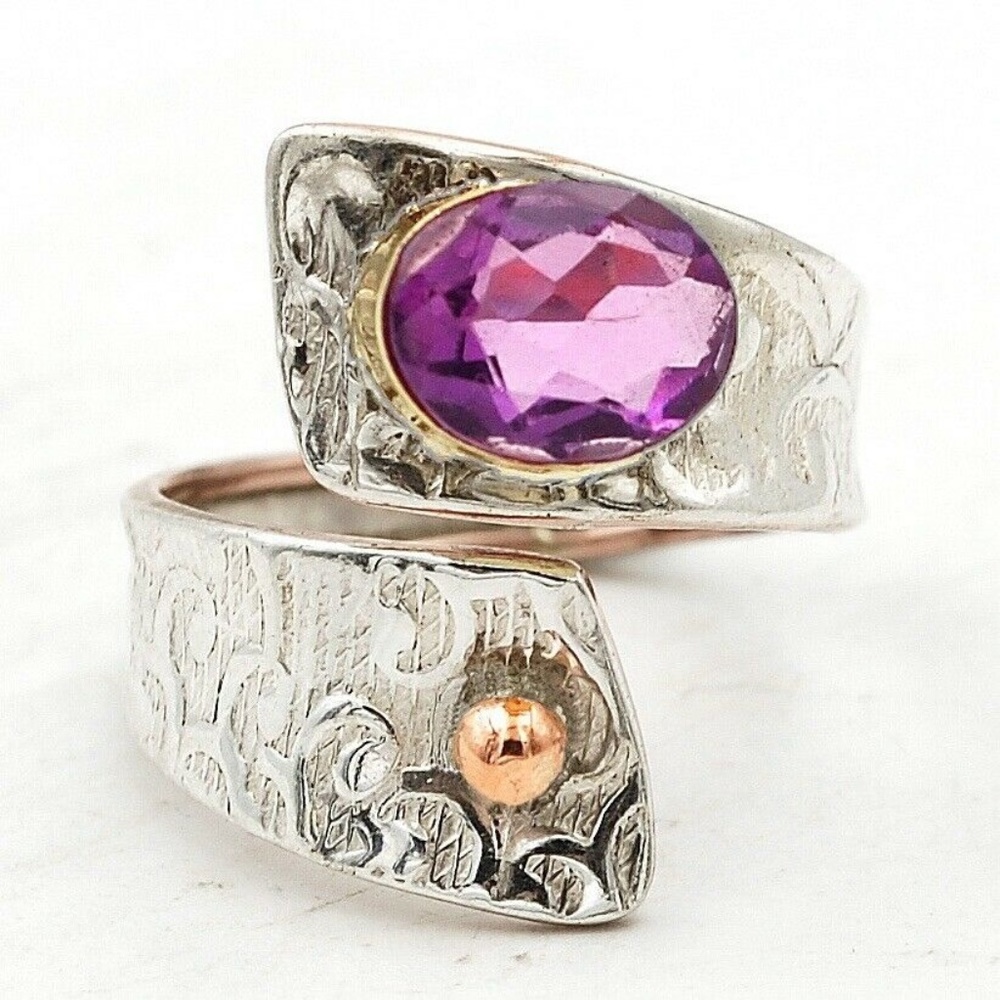 Natural Three Tone -Amethyst ~ 925 Silver,  Ring 8